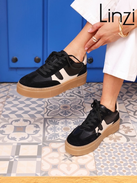 Linzi Black Kaia Lace Up Flatform Trainers (F01537) | £42