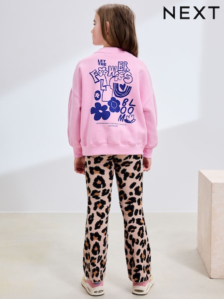 Pink/Animal Sweatshirt and Ribbed Flare Set (3-16yrs) (F01792) | £18 - £24