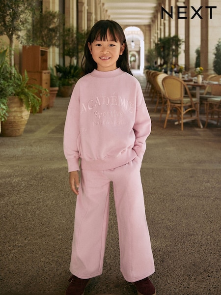 Pink Slogan Sweatshirt And Wide Leg Joggers Set (3-16yrs) (F01804) | £19 - £25