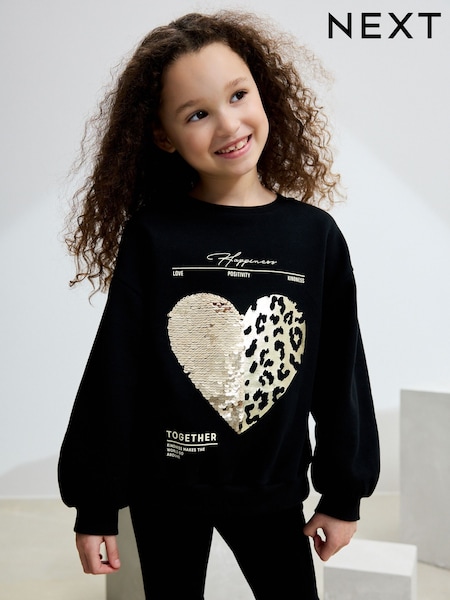 Black Sequin Heart Sweatshirt (3-16yrs) (F01845) | £14 - £19