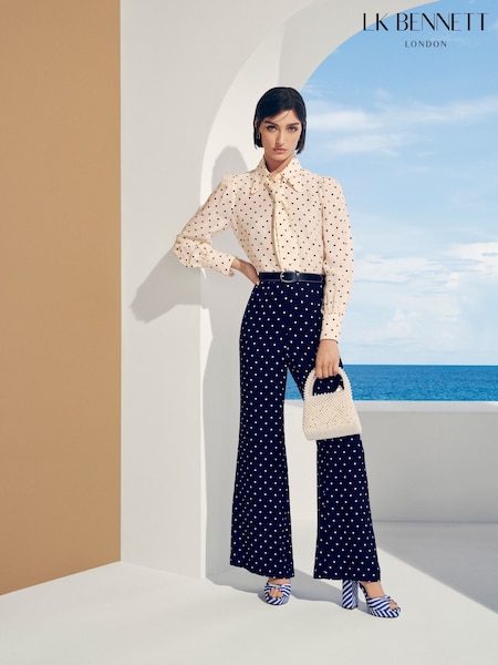 LK Bennett Cream Cody Polkadot Print Ruffle Blouse (F01911) | £199