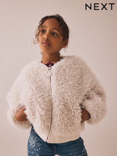 Cream Fluffy Zip-Up Fleece Borg Jacket (3-16yrs) (F01920) | £23 - £29