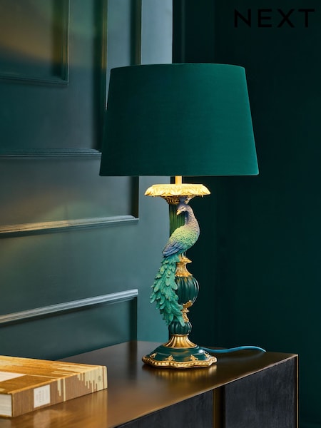Teal Blue Peacock Table Lamp (F01967) | £85