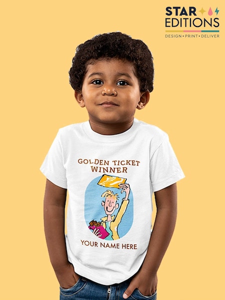 Star Editions 100% Cotton Charlie And The Golden Ticket Roald Dahl Personalised T-Shirt (F02009) | £15