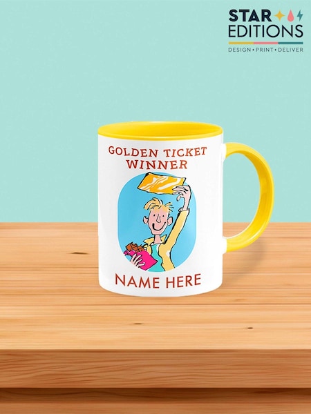 Charlie and the Golden Ticket, Roald Dahl Personalised Coloured Mug by Star Editions (F02016) | £15