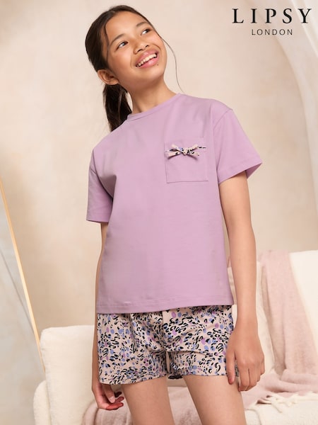Lipsy Purple Leopard Printed Jersey Cotton Pyjamas (5-16yrs) (F02205) | £16 - £24
