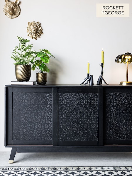 Rockett St George Black Mango Wood Leopard Print Large Sideboard (F02208) | £995
