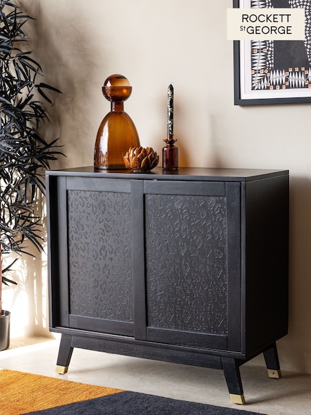 Rockett St George Black Mango Wood Leopard Print Small Sideboard (F02209) | £599