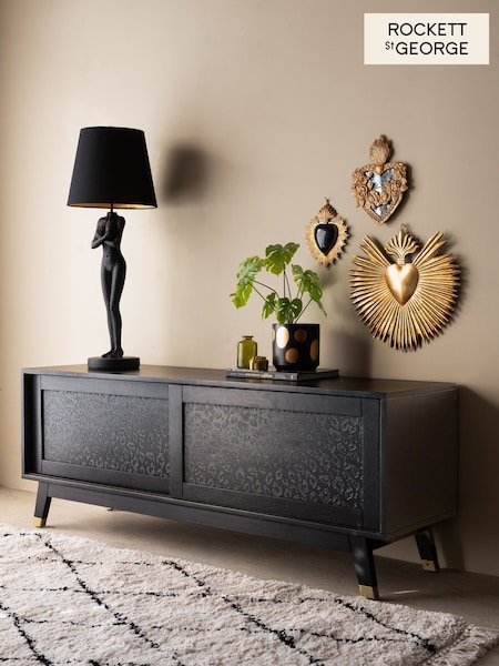 Rockett St George Black Mango Wood Leopard Print TV Unit (F02210) | £750