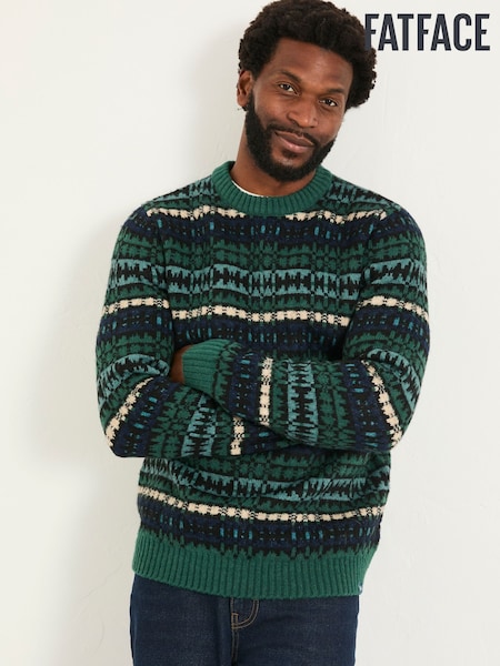 FatFace Green Blanket Crew Knitted Jumper (F02235) | £59