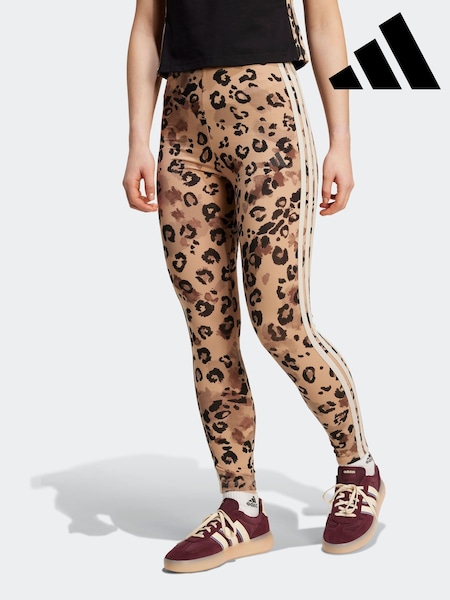 adidas Natural Animal Print 3-Stripes High Rise Cotton Leggings (F02296) | £28