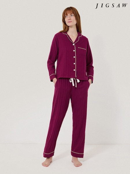 Jigsaw Purple Herringbone 100% Cotton Pyjamas Set (F02447) | £89