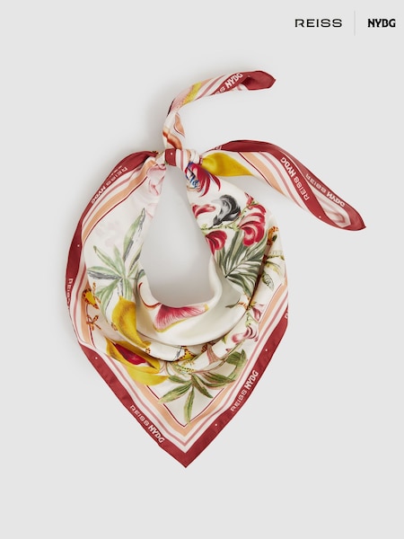 Reiss White Leila NYBG Silk Floral-Print Scarf (F02485) | £78