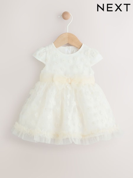 White 3D Flowers Baby Occasion Dress (0mths-2yrs) (F02506) | £32 - £34