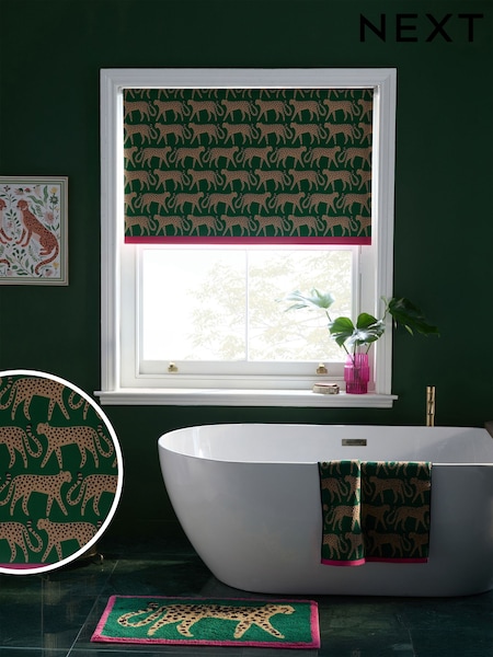 Green Ready Made Blackout Bathroom Roller Cheetah Print Blinds (F02510) | £24 - £54