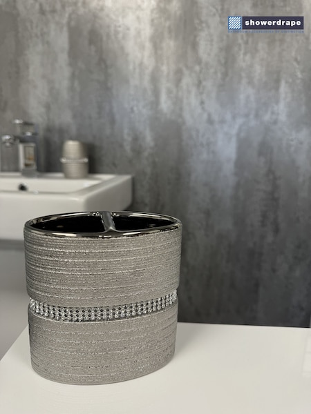 Showerdrape Silver Pzazz Diamante Bathroom Sink Toothbrush Holder (F02549) | £15