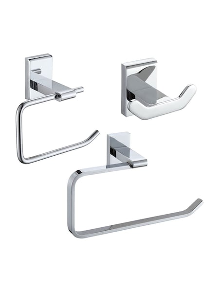 Showerdrape Set of 3 Silver Unity Robe Hook Toilet Roll Holder and T Ring (F02555) | £45