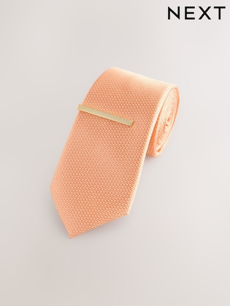 Pink Textured Tie with Tie Clip (F02666) | £14