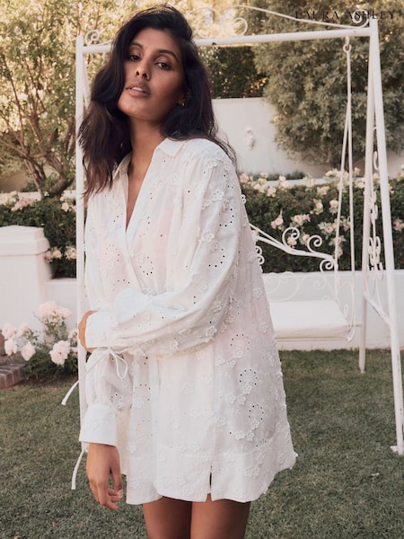 Laura Ashley White Broderie Floral Beach Cover-Up (F02676) | £69