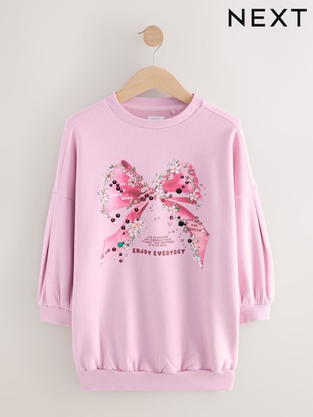 Pink Bow Graphic Jumper Dress (3-16yrs) (F02680) | £0