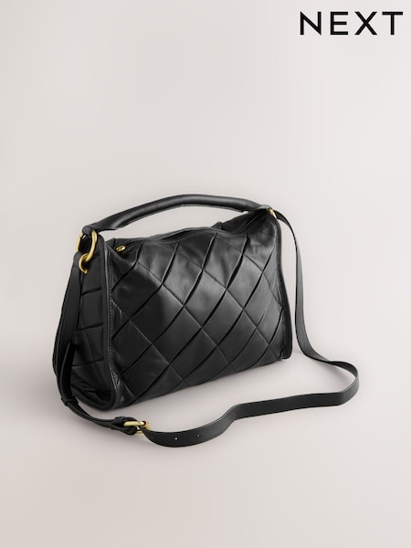 Black Leather Weave Cross-Body Bag (F02713) | £88