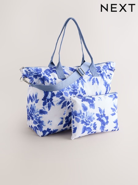 Blue Floral Foldaway Shoulder Bag (F02715) | £22
