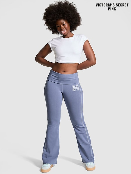 Victoria's Secret PINK Dusty Iris Blue Cotton Foldover Flare Leggings (F02765) | £35