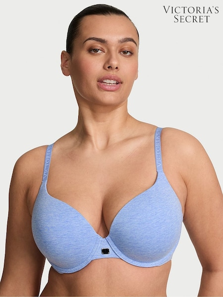 Victoria's Secret Cornflower Heather Blue Full Cup Push Up Cotton Logo Bra (F02769) | £39