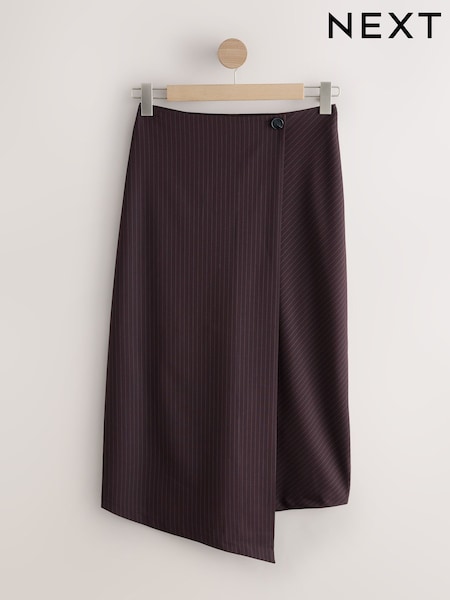Burgundy Red Textured Stripe A-Symmetric Midi Skirt (F02782) | £42