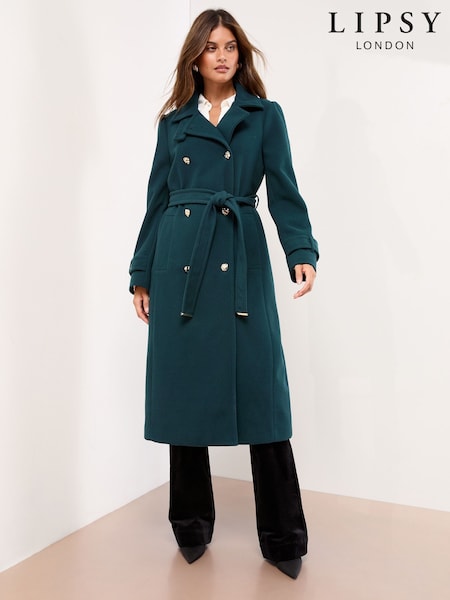 Lipsy Teal Blue Tab Funnel Neck Maxi Coat (F02822) | £95