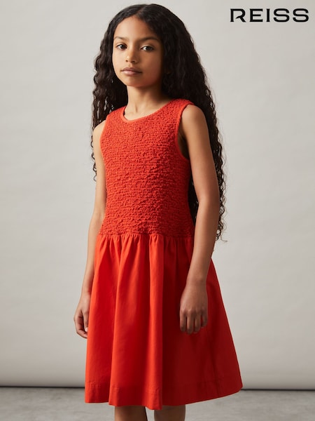 Reiss Red Annabella Cotton Shirred-Bodice Dress (F02825) | £63