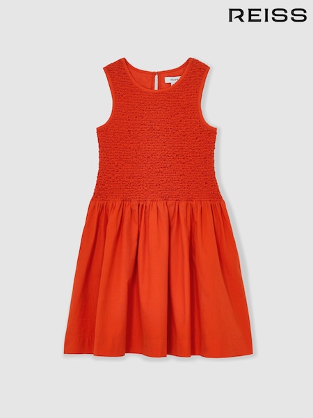 Reiss Red Annabella Cotton Shirred-Bodice Dress (F02835) | £66