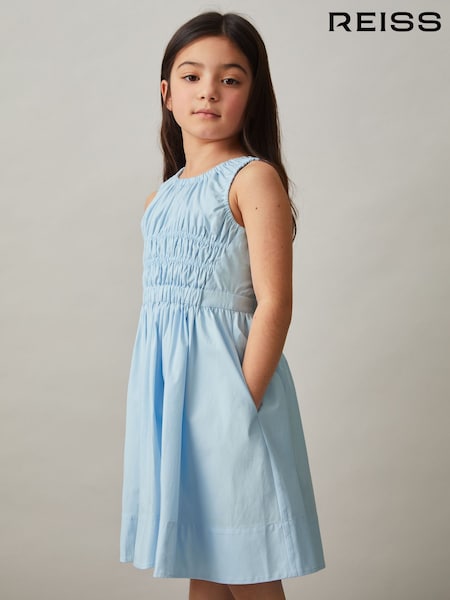 Reiss Blue Anouk Cotton Shirred Sleeveless Dress (F02846) | £55