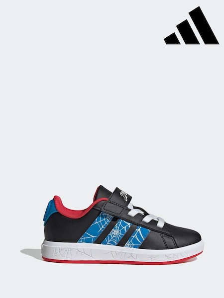 adidas Black Marvel Spider-Man Grand Court Elastic Lace Kids Trainers (F02856) | £33