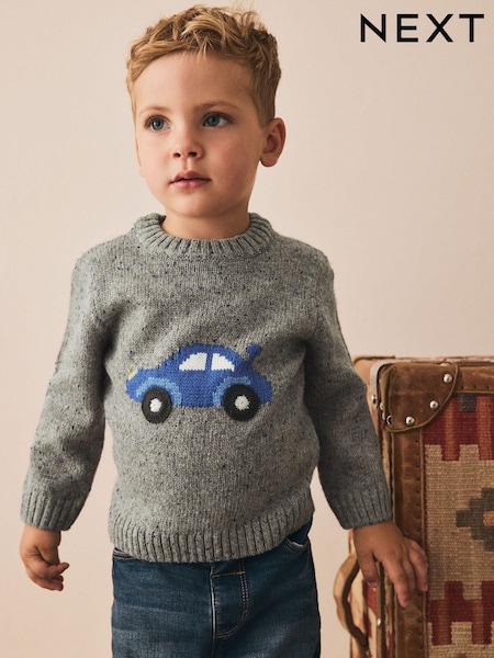 Grey Car Knitted Jumper (3mths-7yrs) (F02924) | £16 - £18