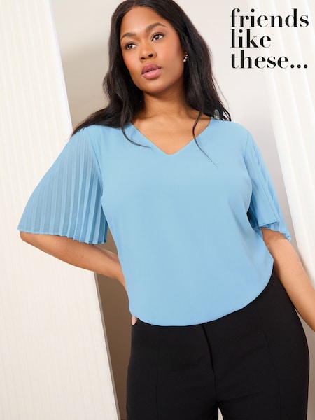 Friends Like These Blue Curve Short Sleeve Pleated Top (F02948) | £36