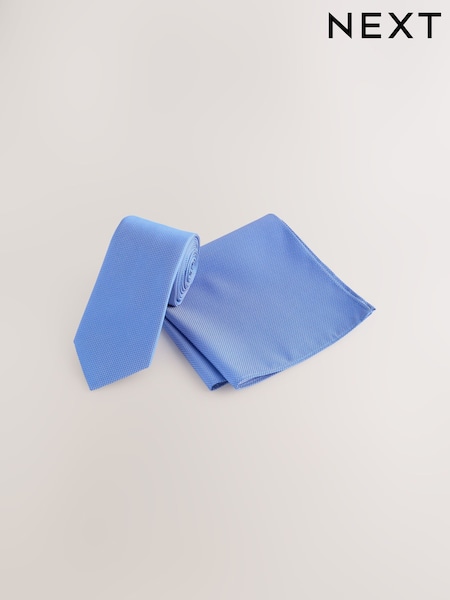Blue Slim Textured Tie And Pocket Square Set (F02983) | £14