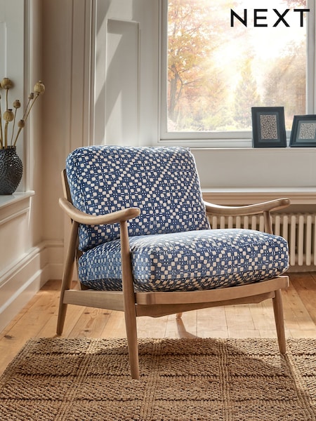 Woven Geometric Blue Hampton Wooden Accent Chair (F03014) | £325