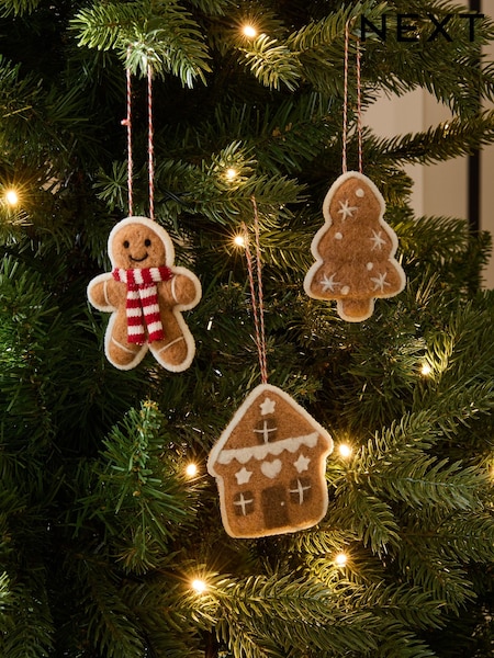 3 Pack Brown Gingerbread Felt Baubles (F03040) | £10
