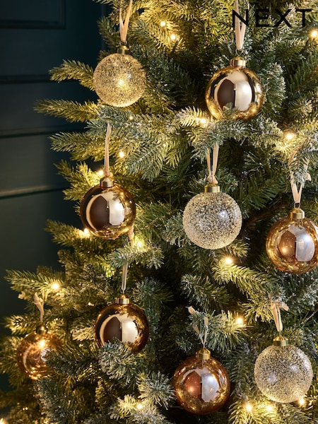 Set of 9 Gold Luxe Glass Christmas Baubles (F03046) | £28