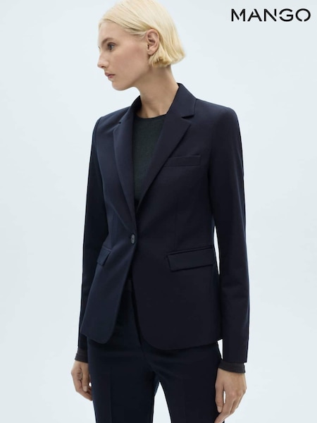 Mango Navy Fitted Suit Jacket (F03123) | £50