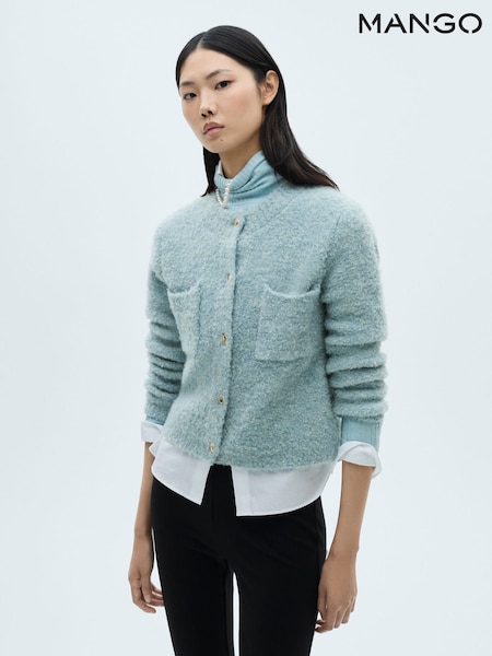 Mango Blue Bouclé Jacket With Jewel Buttons (F03127) | £50