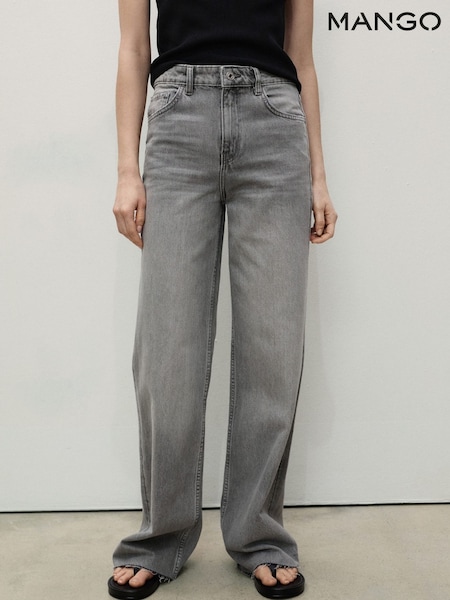 Mango Grey Danila Wide Leg High-Rise Full Length Jeans (F03133) | £40