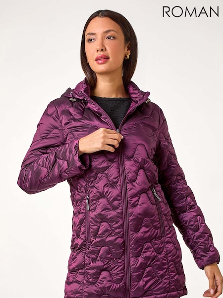 Roman Purple Abstract Quilted Hooded Coat (F03195) | £68