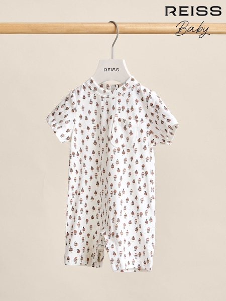 Reiss Ivory Print Dakota Cotton Jersey Printed Romper (F03198) | £24