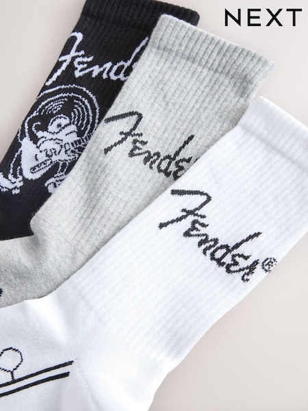 Black/White/Grey Fender License Pattern Sports Socks 3 Pack (F03244) | £15