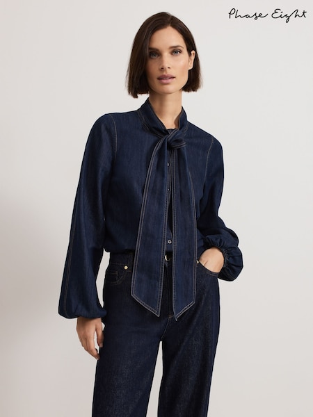 Phase Eight Blue Penelope Denim Tie Blouse (F03258) | £95