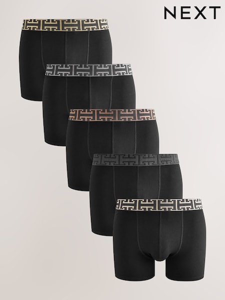 Black Mixed Metallic Pattern Waistband Trunks Boxers 5 Pack (F03292) | £27