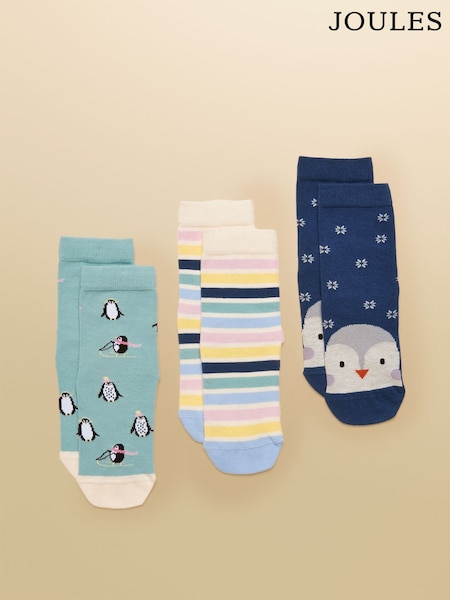 Joules Neat Feet Blue/Green 3 Pack Socks (F03337) | £11.95