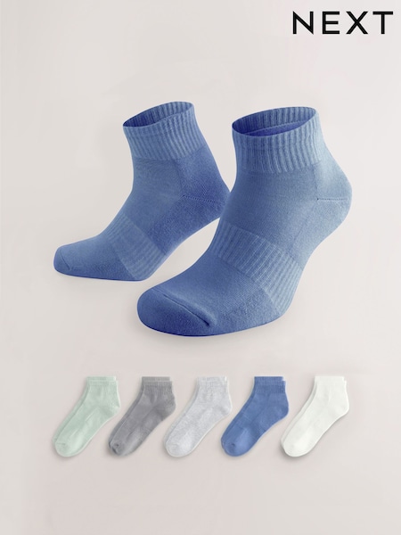 Blue/Grey 5 Pack Mid Trainer Socks (F03503) | £12